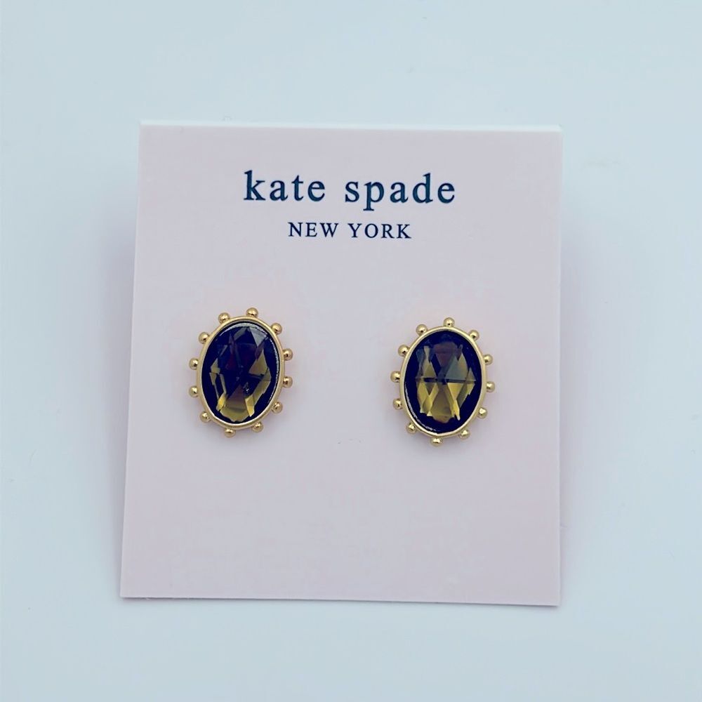 Kate Spade Perfectly Imperfect Dark Green Oval Stud Earrings NWT